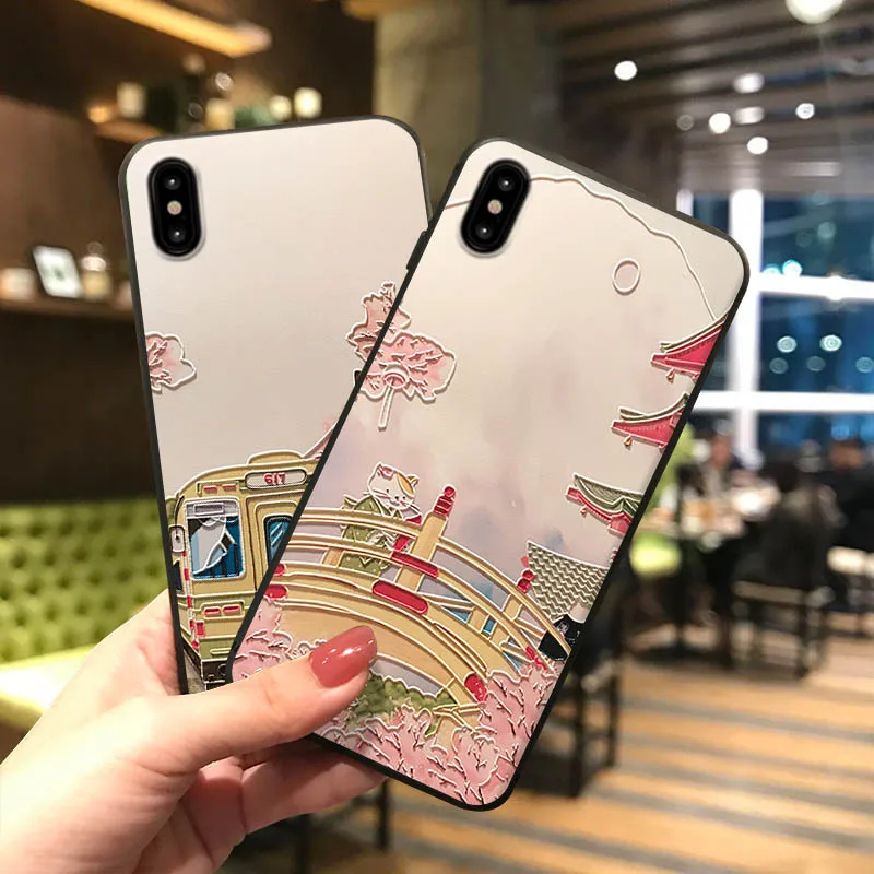 

Japanese Style Cat Embossed Painted Phone Case for iPhone XS MAX XR Coque Soft Silicone Back Cover for iPhone X 8 7 6S 6 Plus