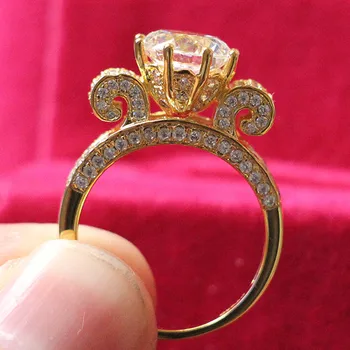 

Test Positive 3Ct Round Cut 9.0mm G-H Moissanite Ring 925 Sterling Silver Ring Yellow Gold Color Luxury Jewelry