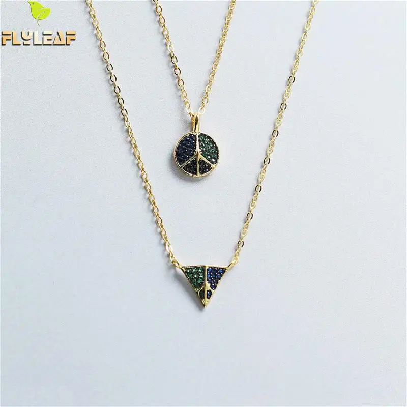 

Flyleaf 925 Sterling Silver Necklace Women Round Triangle Zircon Fashion Fine Jewelry Gold Party Simple Necklaces & Pendants