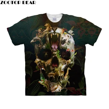 

Funny Aimal Skull by ALI Artist Mens Tshirts 3D Prints tshirt Brand Casual Short Loose Tees Tops Clothing Drop Ship ZOOTOP BEAR