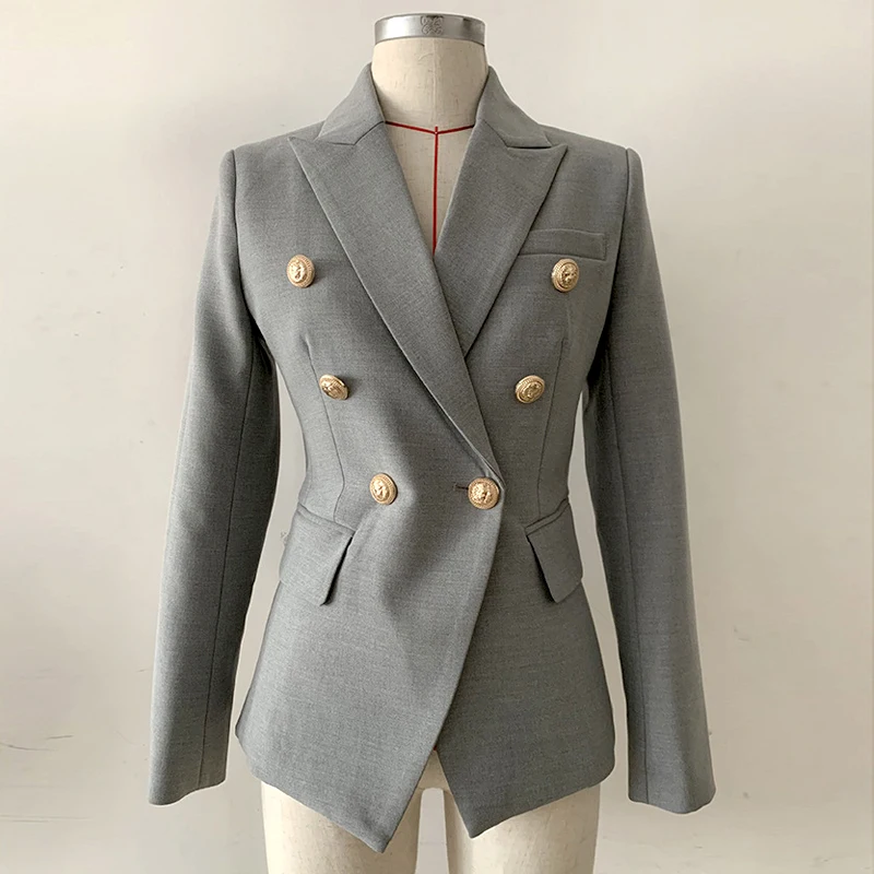 Блейзер Femme весна осень элегантный длинный рукав двубортные Женские блейзеры и куртки офисные женские серые тонкие пальто - Цвет: Grey