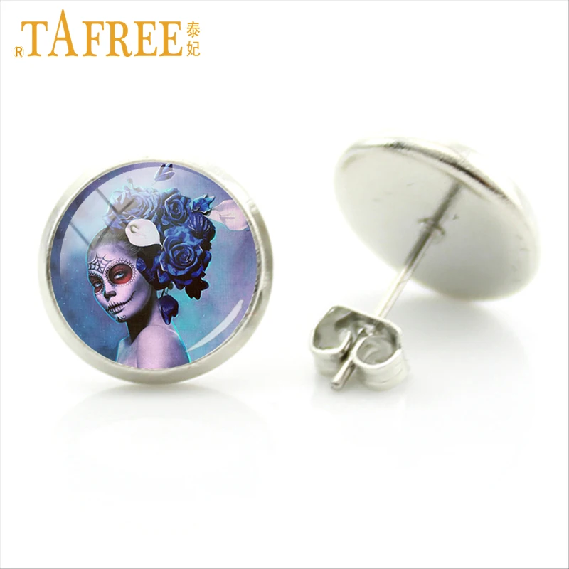 

TAFREE Women Skull Stud Earrings Rock Punk skull earring New Statement fashion Retro for men or woman cool great jewlery A660