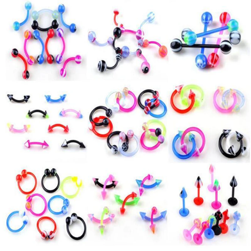 

Mix Style Candy colors 2pcs/Lot Acrylic Labret Piercing 16G Labret Lip Rings Eyebrow Piercing Ball Rings Body Piercing Jewelry