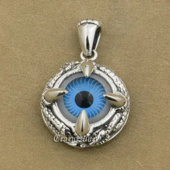 

925 Sterling Silver Dragon Claw Blue EyeBall Mens Biker Rocker Punk Pendant 9V027 Just Pendant