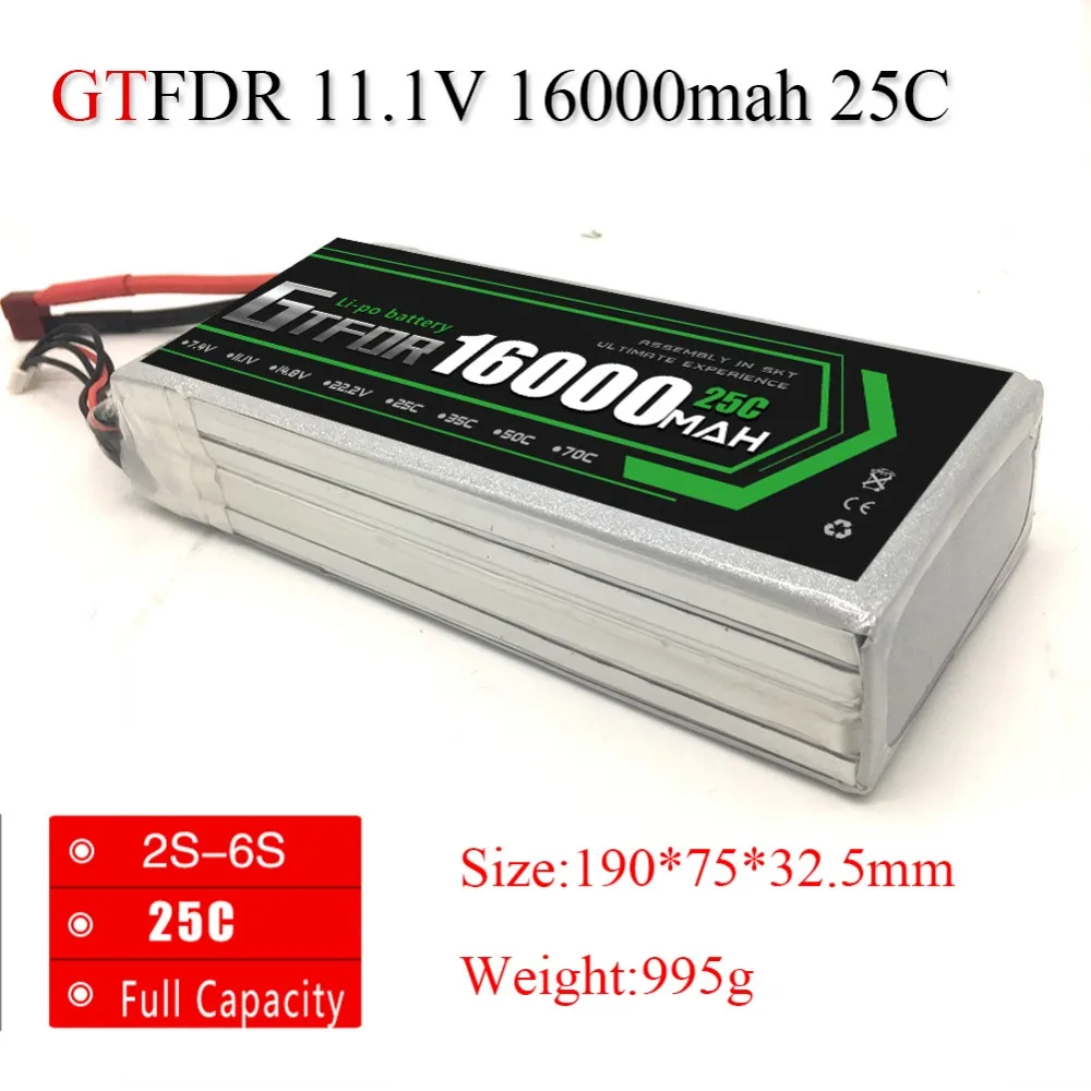 

GTFDR Lipo Battery3S 16000mah 11.1V 25C Max50C For Quadcopter Helicopter RC Airplane Multicopter Drone FPV