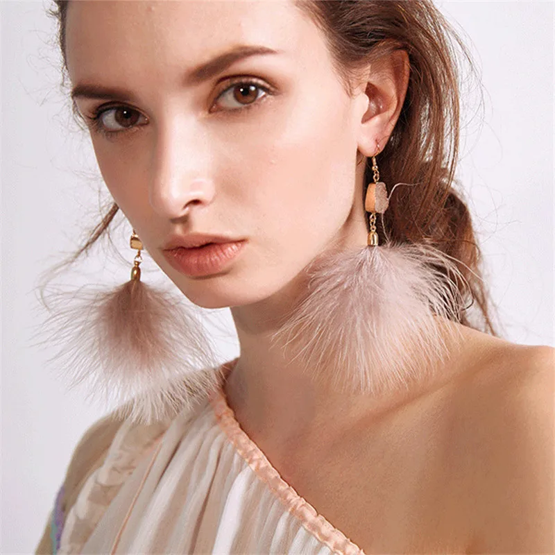 Multi layers Feather Women Hook Earrings Autumn Winter Fairy Bohemian