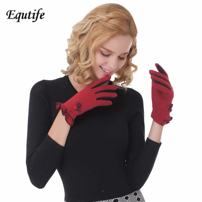 New Designer Women Touch Screen Wool Gloves Fashion Falbala Keep Warm