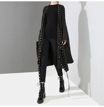 

2020 Hot Sale Trench Coat Casaco Feminino Women Free Shipping Large Size Punk Wind Hollow Metal Ring Hip Hop Long Windbreaker