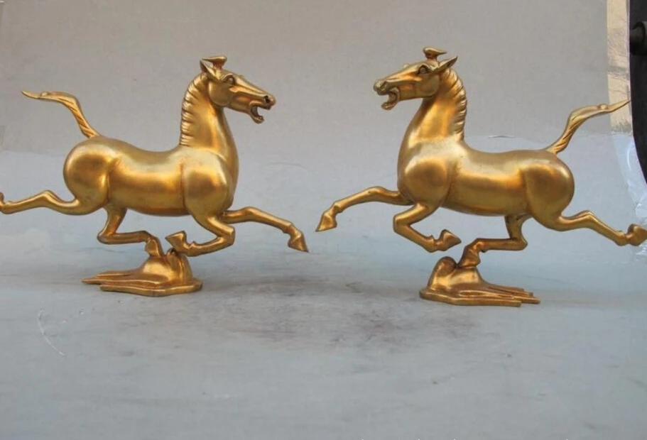 

free China Feng Shui pure Bronze carved Horse riding Chebi Statue pair fast