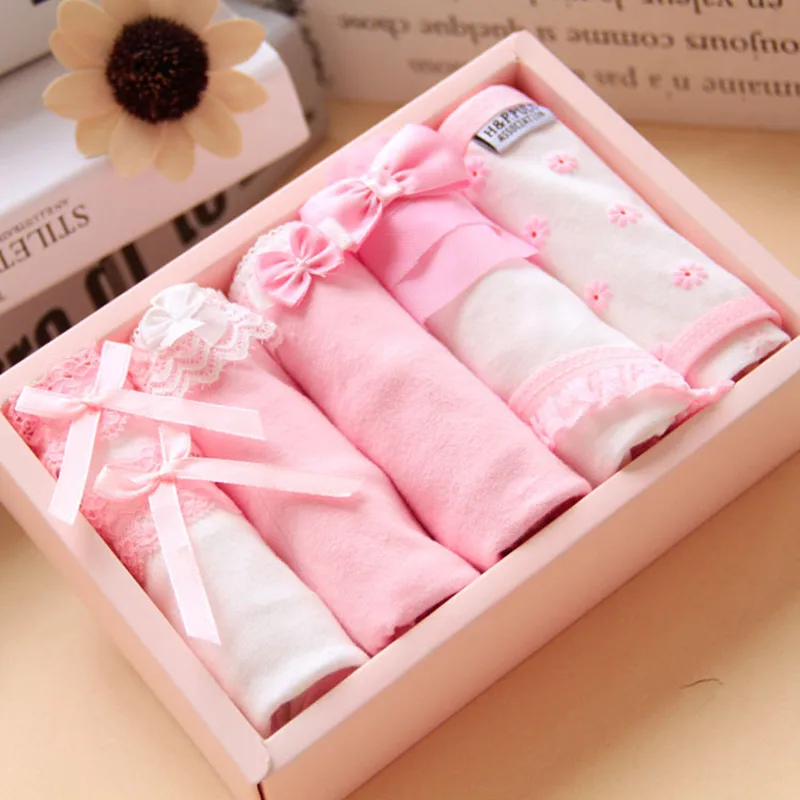 Cute Bow Tie Ladies Underwear Girls Lovely Cotton Pink Panties Female