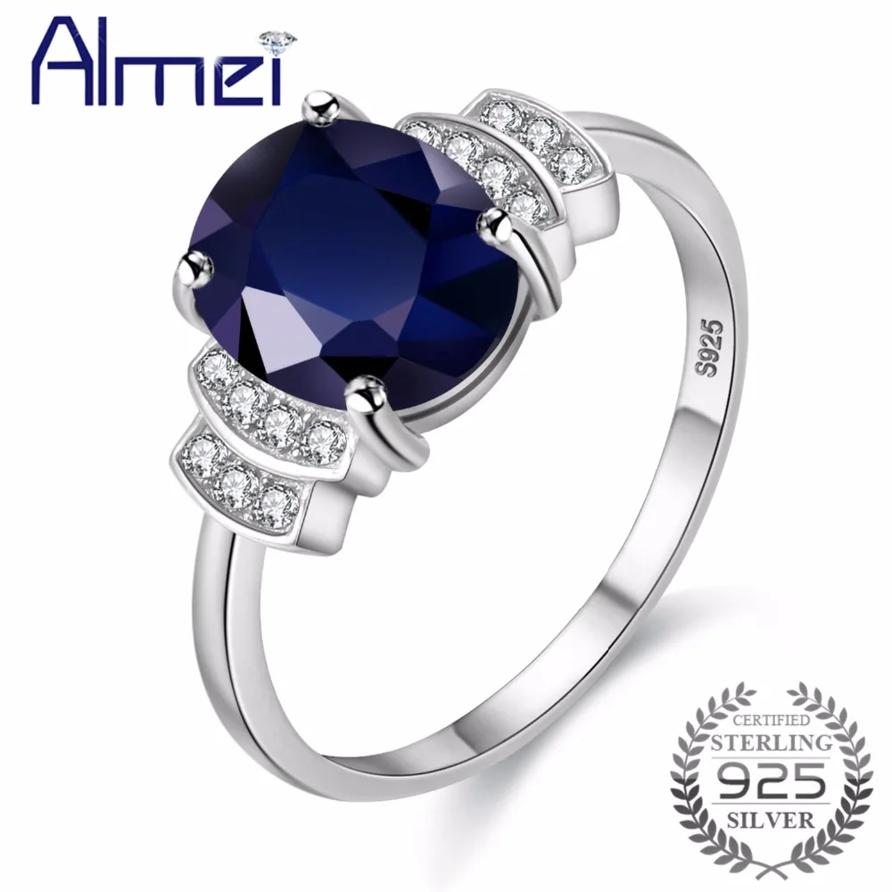 

Almei Wedding 925 Sterling Silver Zircon Rings For Women Dark Blue Ring with Stones Cubic Zirconia Jewelry with Box 20%Off CJ008