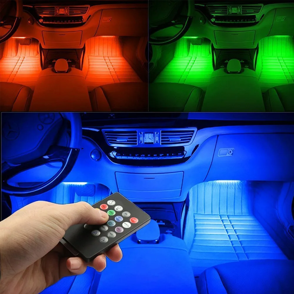 4X 9 LED SUV Car Interior RGB Atmosphere Footwell Decorative Strip Light 12V hhb 