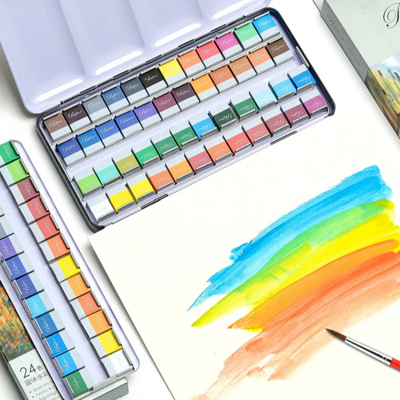 

Marco Watercolor Paint Set 12/24/48 Colors Pigment Solid Watercolor Paints with Brush Pen Acuarelas Profesionales Art Supplies