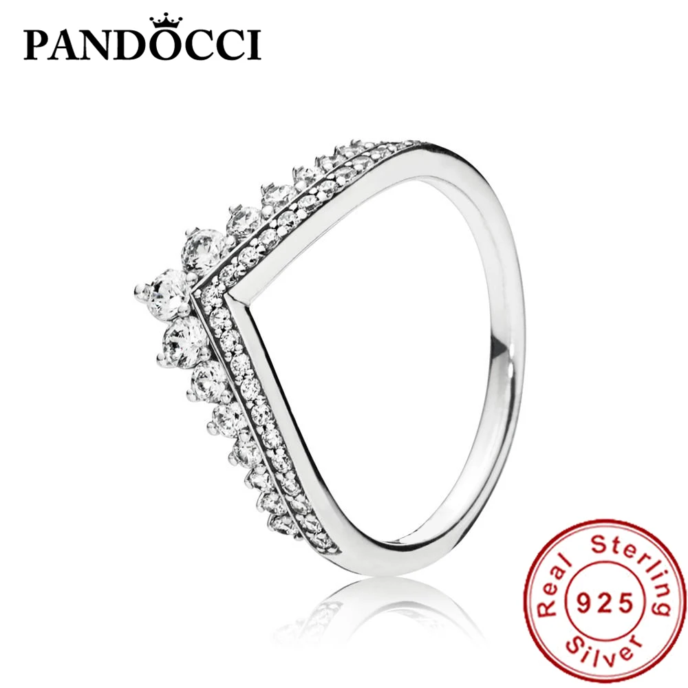 

PANDOCCI 100% 925 Sterling Silver 1:1 Original Genuine 197736CZ RINCESS WISHBONE RING Personality Romantic Jewelry