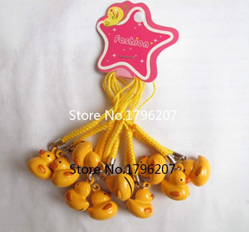 

New 10 Pcs Cartoon yellow duck bell Cell Phone Strap Charms Keychains Key Ring DIY Jewelry Making Accessories Ty-109