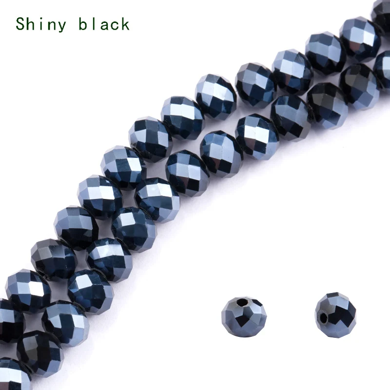 Позолоченные AB цвета 4 мм-8 мм круглые стеклянные бусины шариковой формы хрустальные бусины для изготовление браслета ожерелья diy, аксессуары для ювелирных изделий - Цвет: shiny black