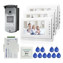 FREE SHIPPING New 7″ LCD Color Video Door Phone Doorbell Intercom System 3 White Screens 700TVL RFID Access Door Camera In Stock