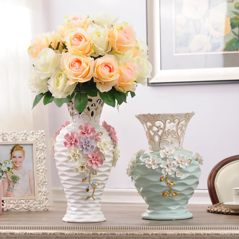 Керамические полые белые цветы ваза домашний Декор большие напольные вазы для свадебного украшения керамическое Ремесло фарфоровые статуэтки