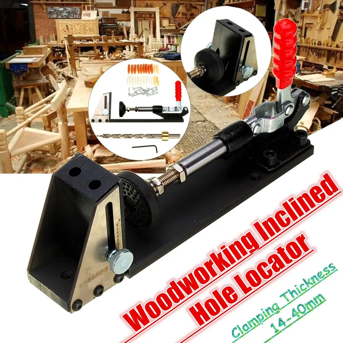 

Woodworking Locator Guide Carpenter Kit Inclined Hole Drill Tools Clamp Base Bit for Wood Drilling Pockets Hole Jig