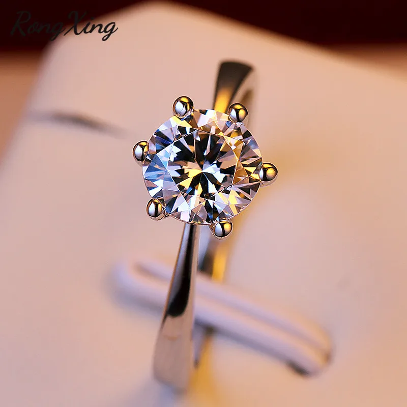 

RongXing 2ct Round Cut CZ Ring 925 Sterling Silver Filled Solitaire Engagement Wedding Rings for Women Fashion Jewelry RS0130