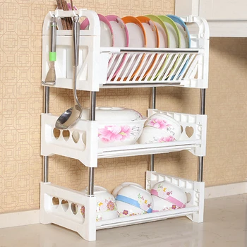 

Three-tier Dish Rack Dish Drain Supplies Kitchen Draining Dishes Dishware Storage Box Cupboard Plastic Kitchen Household Items