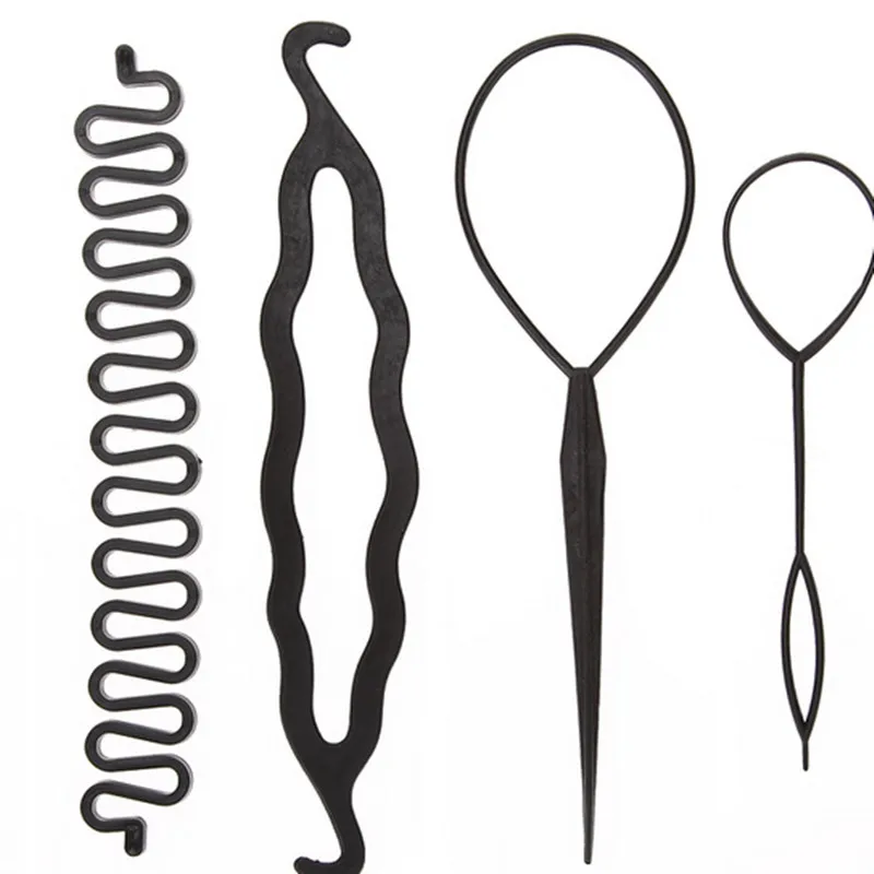 4pcs/set Magic Hair Braiding Twist Curler Styling Set Hairpin Holding Hair Braiders Pull Hair Needle Ponytail DIY Tool