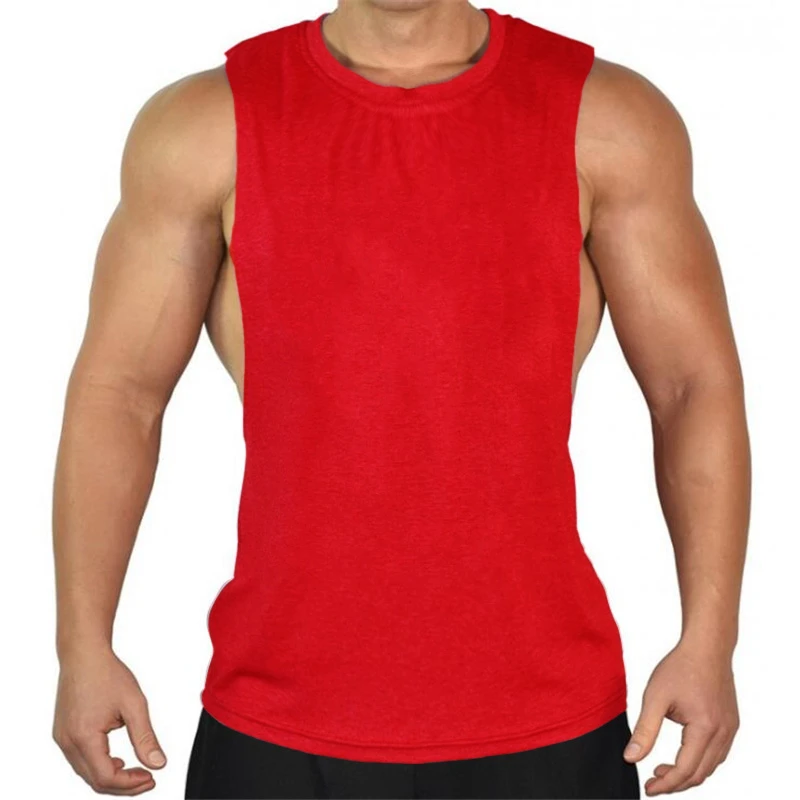 Новая рубашка без рукавов, майка для тренировок, майка для бодибилдинга, Мужская одежда для фитнеса, хлопковая майка с открытыми боками - Цвет: Красный