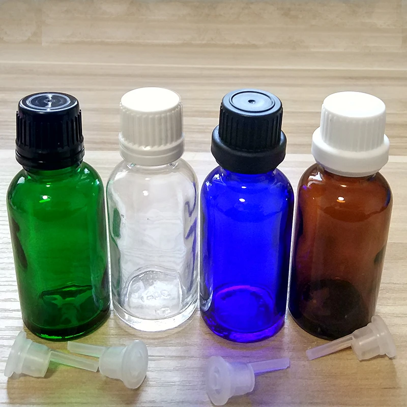 

30ml Amber/Blue/Green/Clear Glass bottles with Tamper Evident Caps and Orifice Reducer .if you order over 200pcs, price 20%off