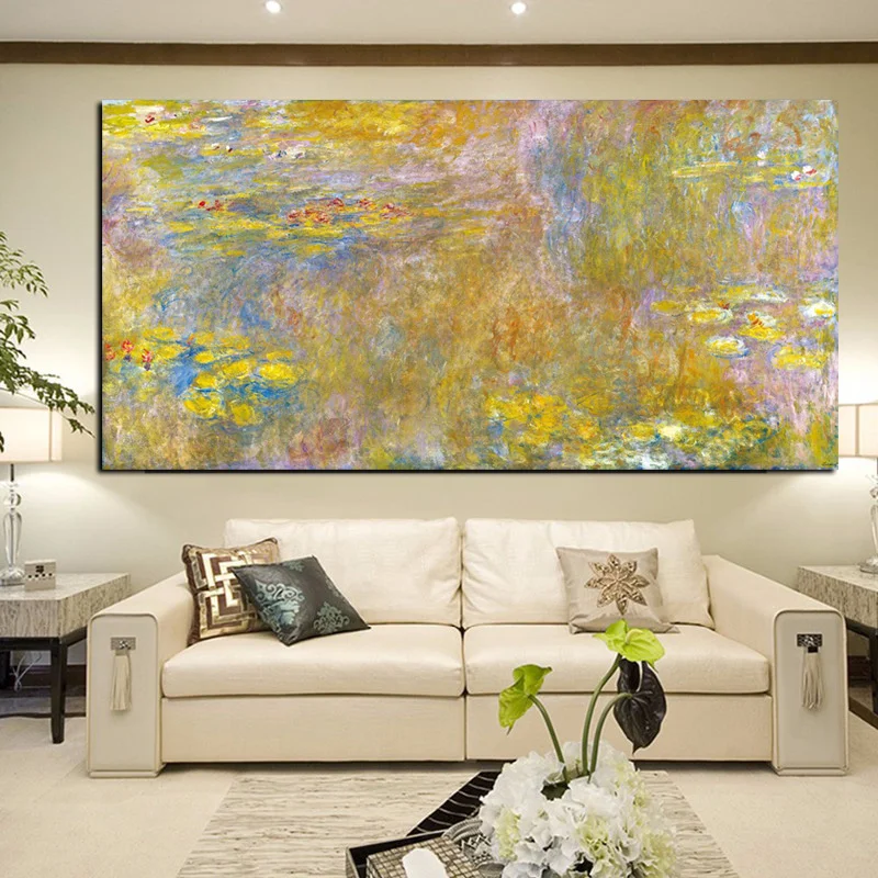 

Print Wall Art Canvas Claude Monet Oil Painting Gold Lotus Landscape Oil Painting Impressionist Poster Picture for Living Room