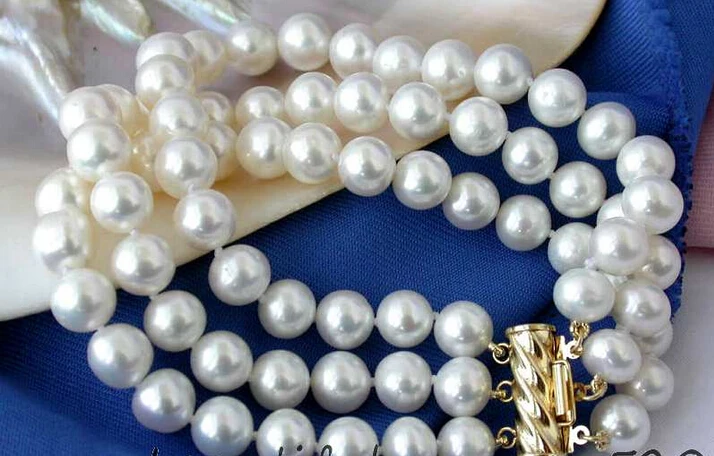 

shippingz2500 3row 9mm round white freshwater pearl bracelet bangle (A0502)