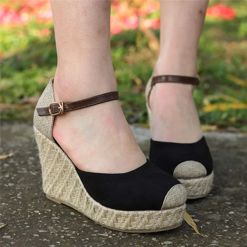 JINTOHO/Женская обувь замшевые босоножки на танкетке с высоким голенищем повседневная обувь с круглым носком сандалии с круглым носком Повседневная обувь
