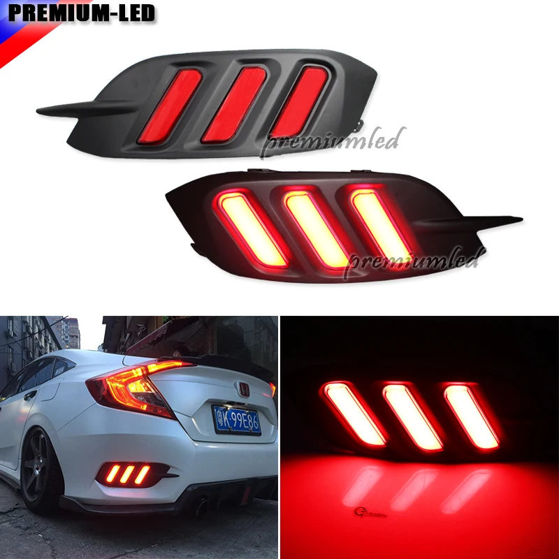 JDM Fluid Style Red LED Rear Bumper Reflector, Rear Fog Light Kit For