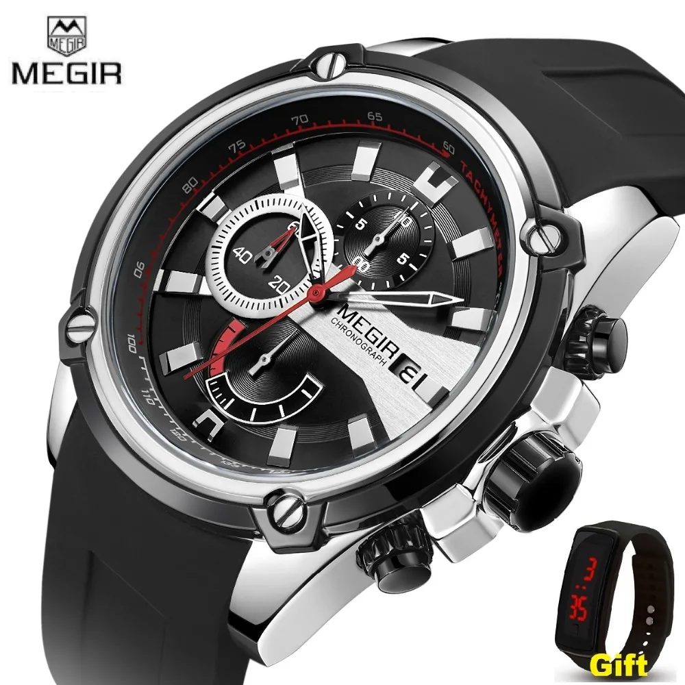 

MEGIR Brand Watch Army Sports Quartz Watches Men Black Silicone Strap Military Marine Chronograph Wristwatch for Man Relogios
