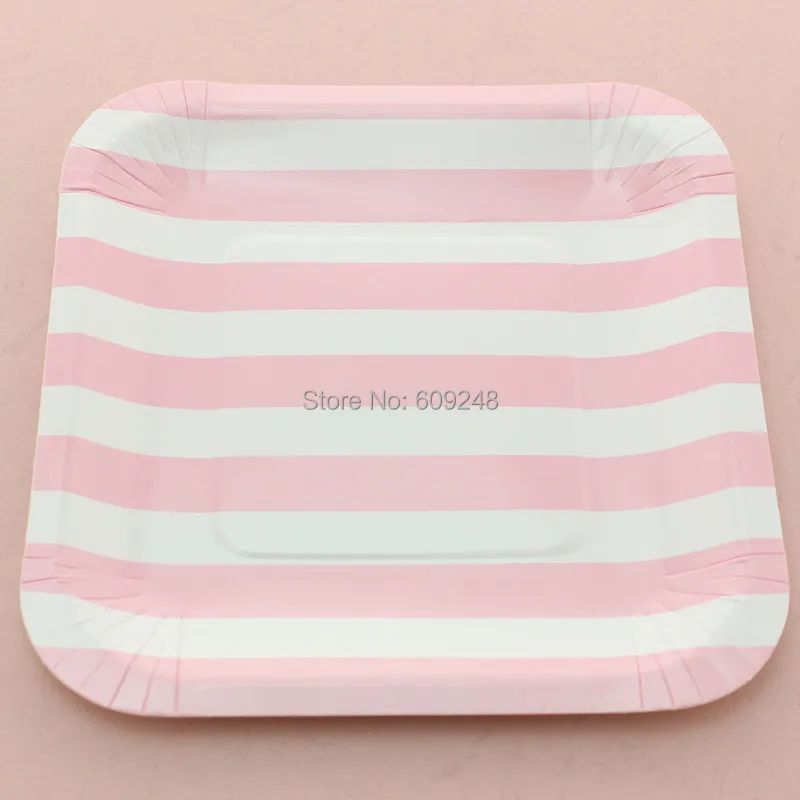 24pcs 7" Decorative Birthday Wedding Holiday Pink Striped Square Paper