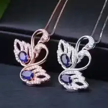 Натуральный сапфир кулон S925 серебро Природный камень кулон Цепочки и ожерелья Модный Романтический Двойной Лебедь женские свадебные Fine Jewelry