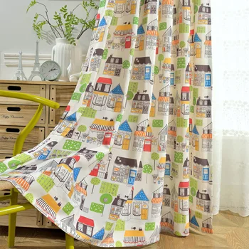 

Modern Simple Curtains for Children's Bedroom Polyester Cotton Printing Small House Kids Room CDurtains Blackout Screen Fabric