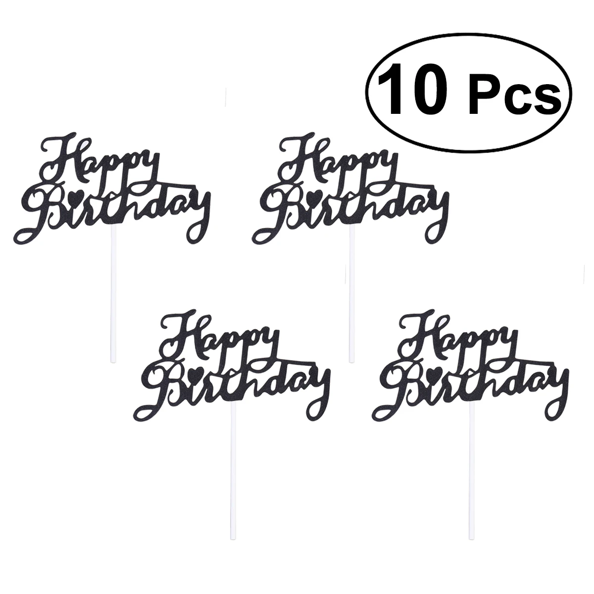 

10pcs Glitter Happy Birthday Cake Topepers Cupcake Picks Cake Decoration Supplies for Birthday Party Favors (Black)