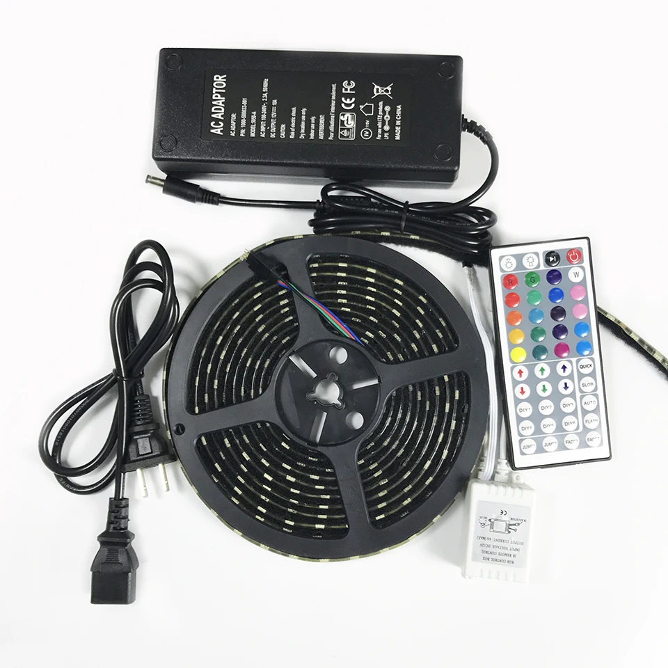 

car cover led rgb kit strip light 5 meter SMD5050 with nylon tape 12V 5A adapter and24/ 44Key IR Remote 300leds hook and loop