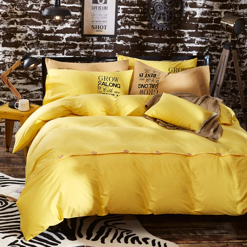 Yellow Pure Cotton Solid Color Comforter Bedding Sets Botton Plain