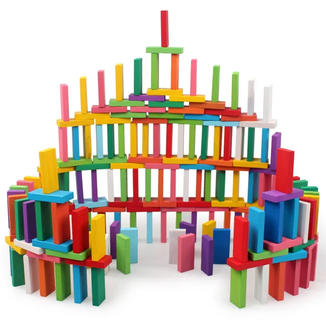 Wooden Domino Color Sort Rainbow Wood Dominoes Building Blocks Jigsaw Games Toys For Children Early Educational Montessori Gifts 5