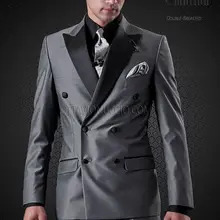 Двубортный серый мужской костюм с черным отворотом, облегающие смокинги для жениха, 2 предмета, мужские свадебные костюмы для выпускного вечера, костюмы для званого обеда, блейзер masculino