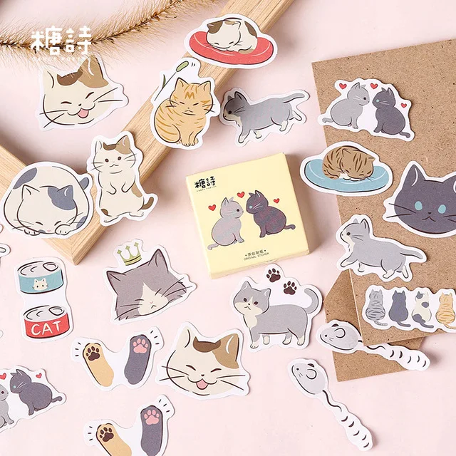 Kawaii Cat collection Paper Small Diary Mini Japanese Cute box Stickers set Scrapbooking kawaii Flakes Journal Stationery