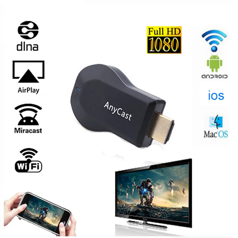 AnyCast DLNA Wireless Airplay Dongle Receiver TV Stick Full HD 1080P HDMI TV Box Miracast for ANDROID IOS MAC TV Receiver Tuner