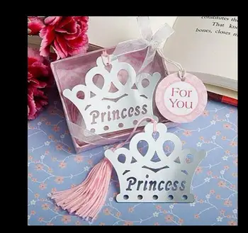 

lastest fashion new silver metal bookmarks bookmark carved princess crown fringe silk tassel box for Wedding Party Gift