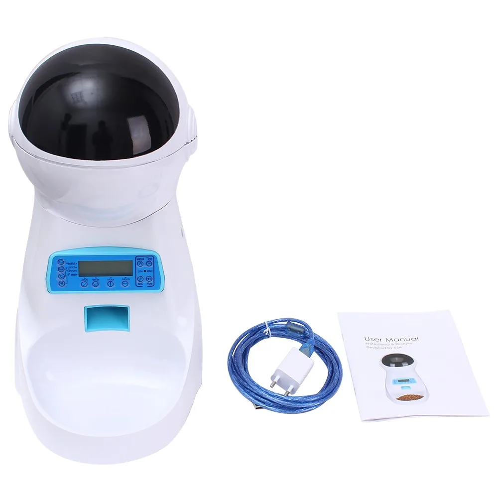 

Pet Auto Food Feeder With LED Screen Voice Recording Food Bowl for Dogs/ Cats Dispensers 4 times One Day 4L Capacity Feeder