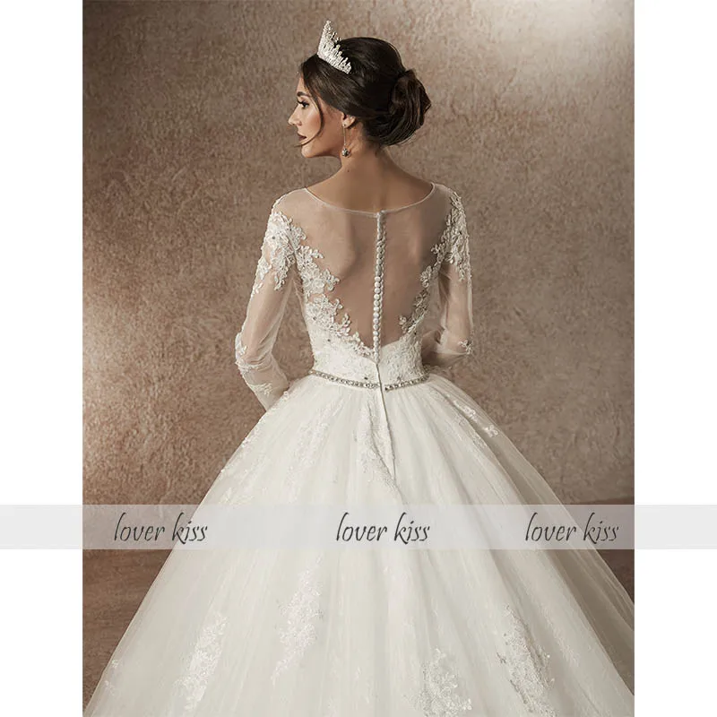Lover Kiss robe de mariage princesse роскошное свадебное платье с бусинами кружевное осеннее свадебное платье с длинными рукавами для невесты Vestido De Noiva