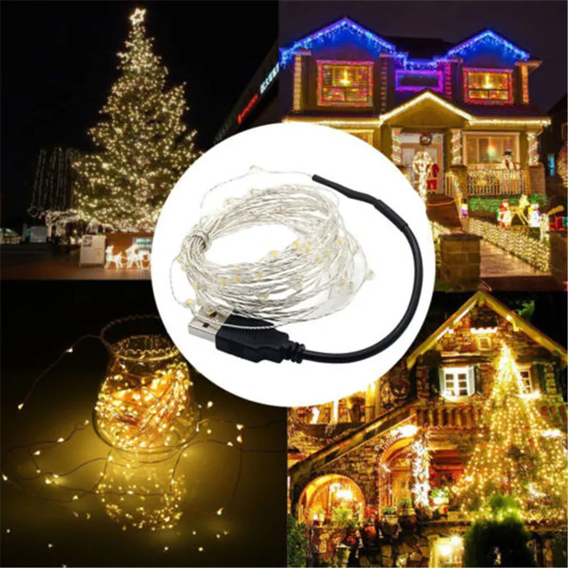 USB LED String Light 10M 5M Waterproof Copper Wire Outdoor Lighting Strings Fairy Lights For Christmas Wedding Decoration solar powered led string light fairy garland outdoor waterproof 20m 10m 5m copper wire for christmas new year decoration lamp