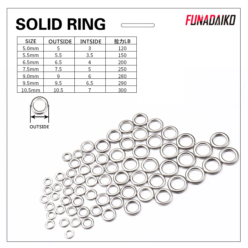 FUNADAIKO Stainless steel fishing Solid Ring O Rings flat fishing swivel knot lure double loop quick change fishing split rings