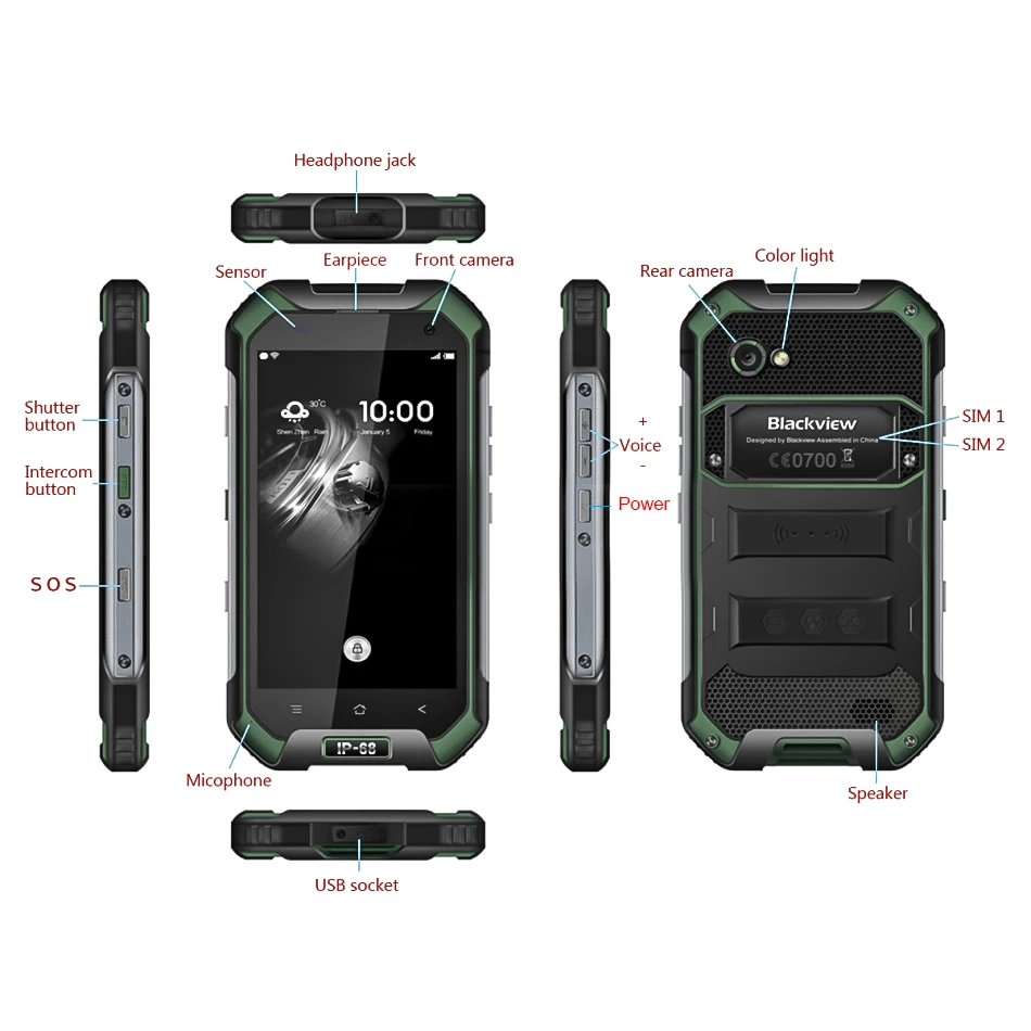 Blackview BV6000S водонепроницаемый ударопрочный смартфон с четырёхъядерным