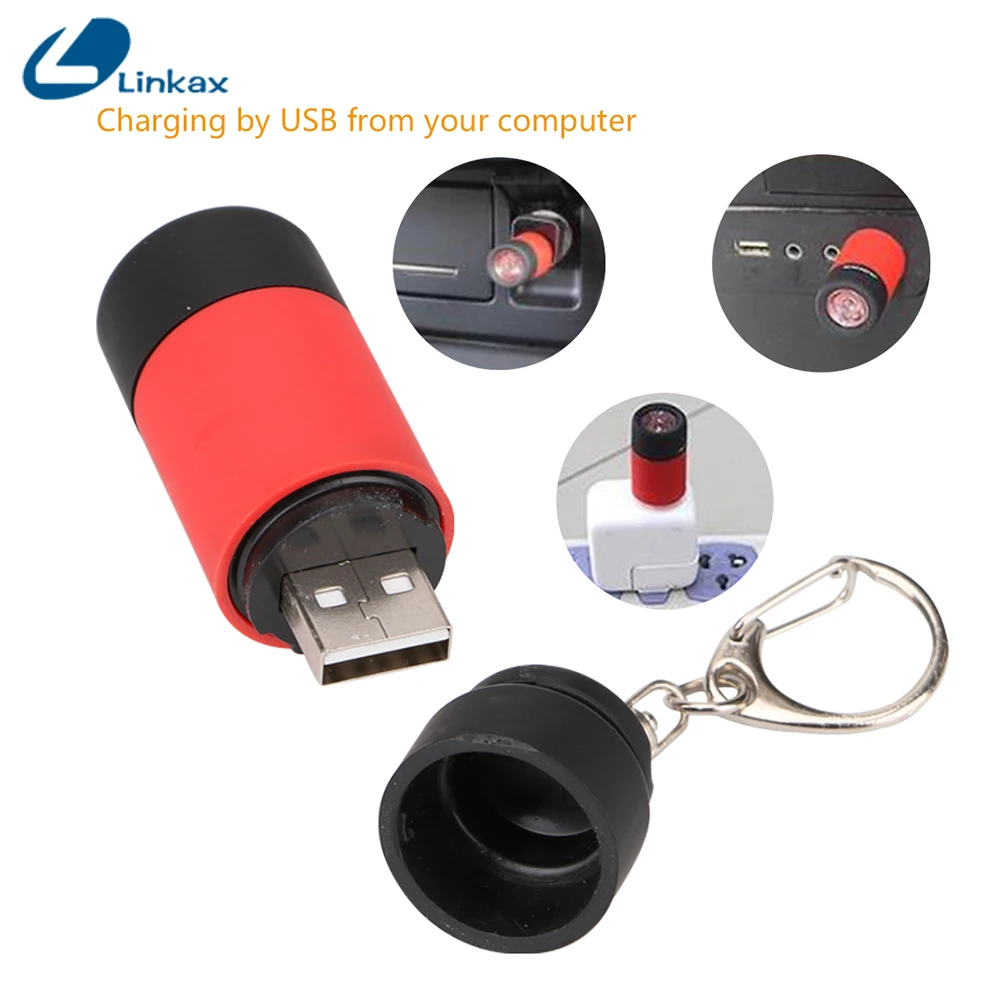 Mini Flashlight Rechargeable LED USB Torch Penlight Keychain Lamp Pocket Lantern